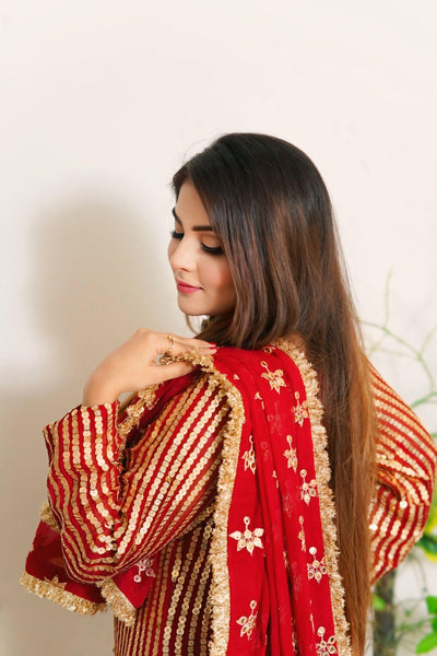 PK Bamber Shafon with Raw silk Shalwar 3 piece ( 9m sequence gold color, all color choice available )