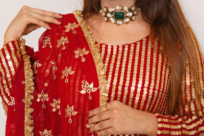 PK Bamber Shafon with Raw silk Shalwar 3 piece ( 9m sequence gold color, all color choice available )