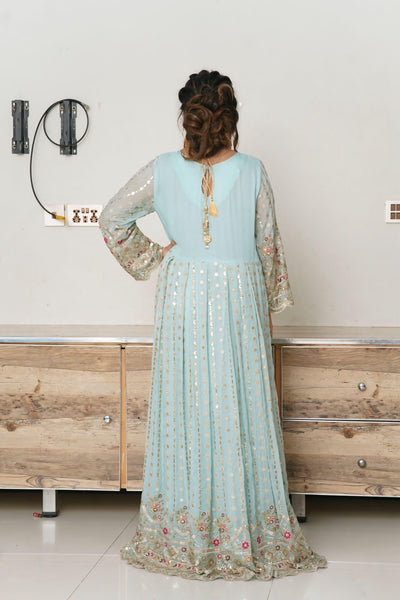 Light Green Embroided Frock 3 piece ( Resham + Sequence work + Zaree work )