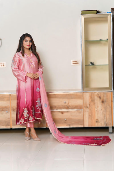 Pure Sheesha Silk Suit 3 piece ( Block printing all colors available ))