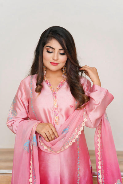 Pure Sheesha Silk Suit 3 piece ( Block printing all colors available ))