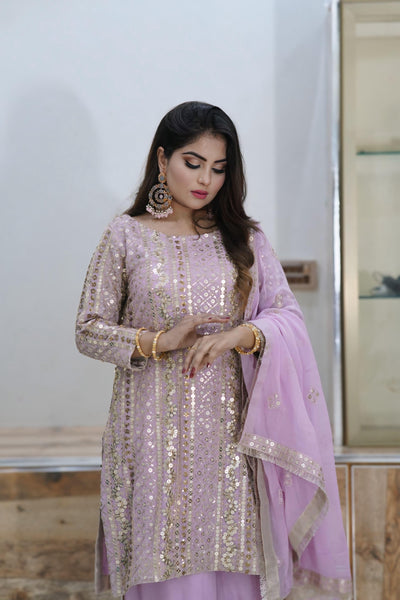 Light Purple Salwar Kameez 3 Piece ( Shafon fabric + Sequence and zaree work )