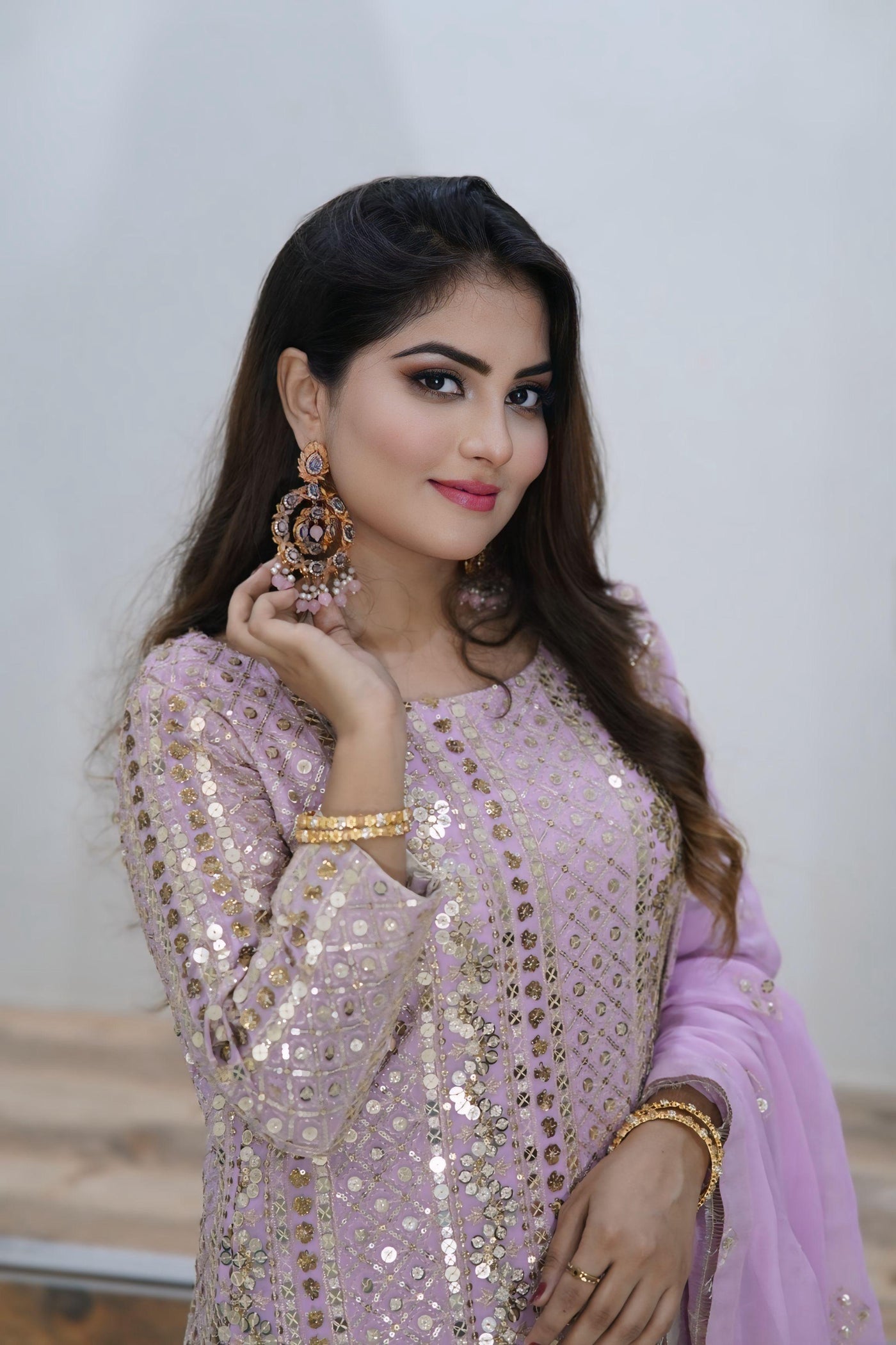 Light Purple Salwar Kameez 3 Piece ( Shafon fabric + Sequence and zaree work )