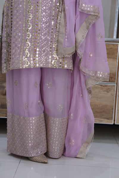 Light Purple Salwar Kameez 3 Piece ( Shafon fabric + Sequence and zaree work )