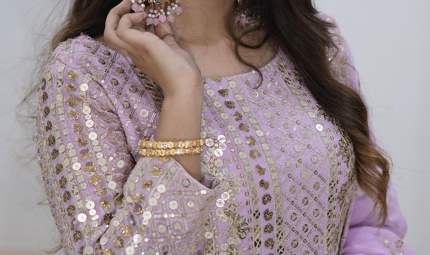 Light Purple Salwar Kameez 3 Piece ( Shafon fabric + Sequence and zaree work )