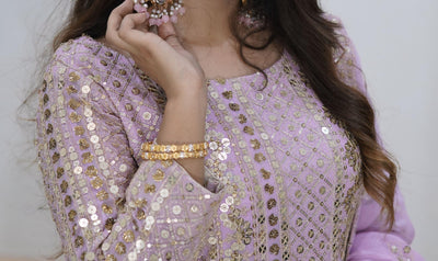 Light Purple Salwar Kameez 3 Piece ( Shafon fabric + Sequence and zaree work )