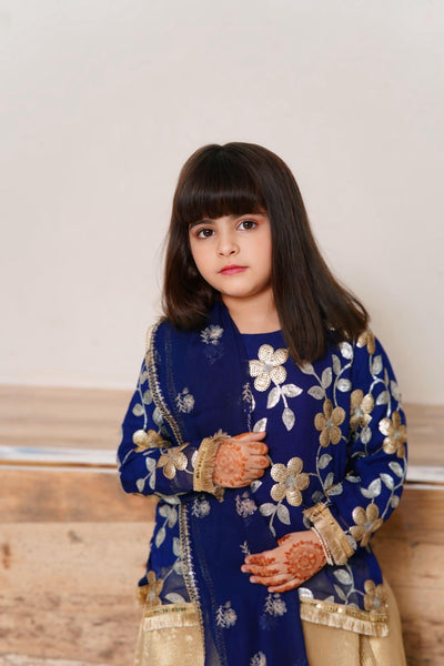 Elegant Blue and Golden Dress